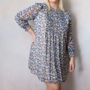 LC Lauren Conrad Pleated A-Line Mini Dress in a blue white floral print.  2X